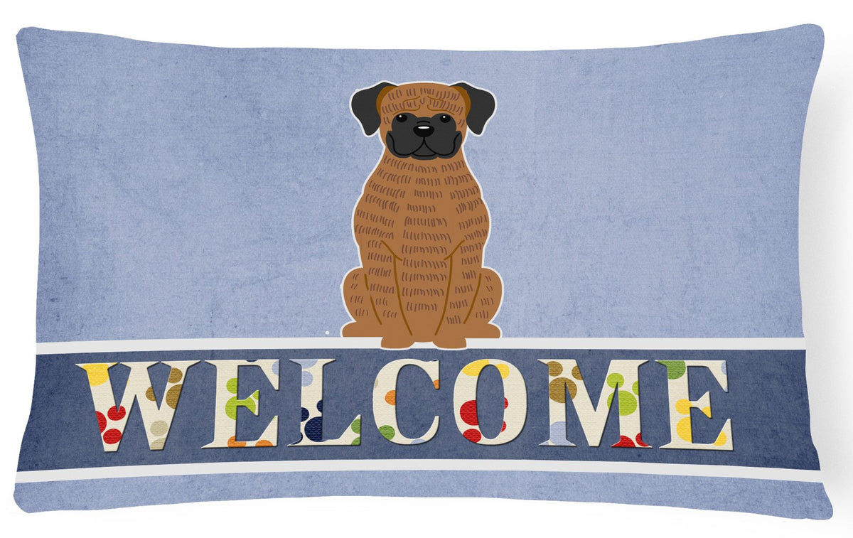 Brindle Boxer Welcome Canvas Fabric Decorative Pillow BB5698PW1216 by Caroline&#39;s Treasures