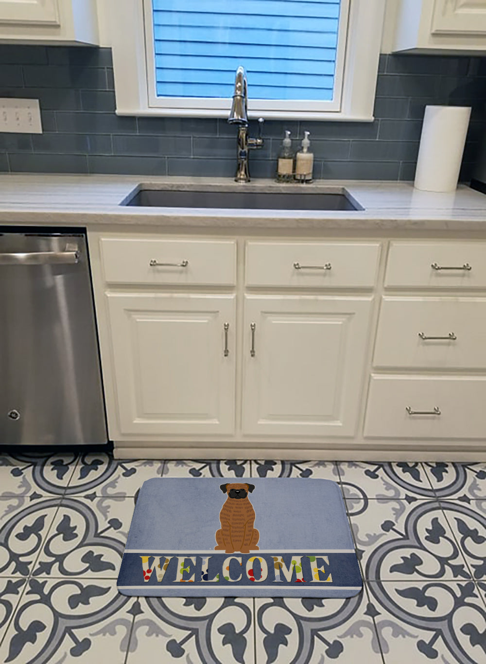 Brindle Boxer Welcome Machine Washable Memory Foam Mat BB5698RUG - the-store.com