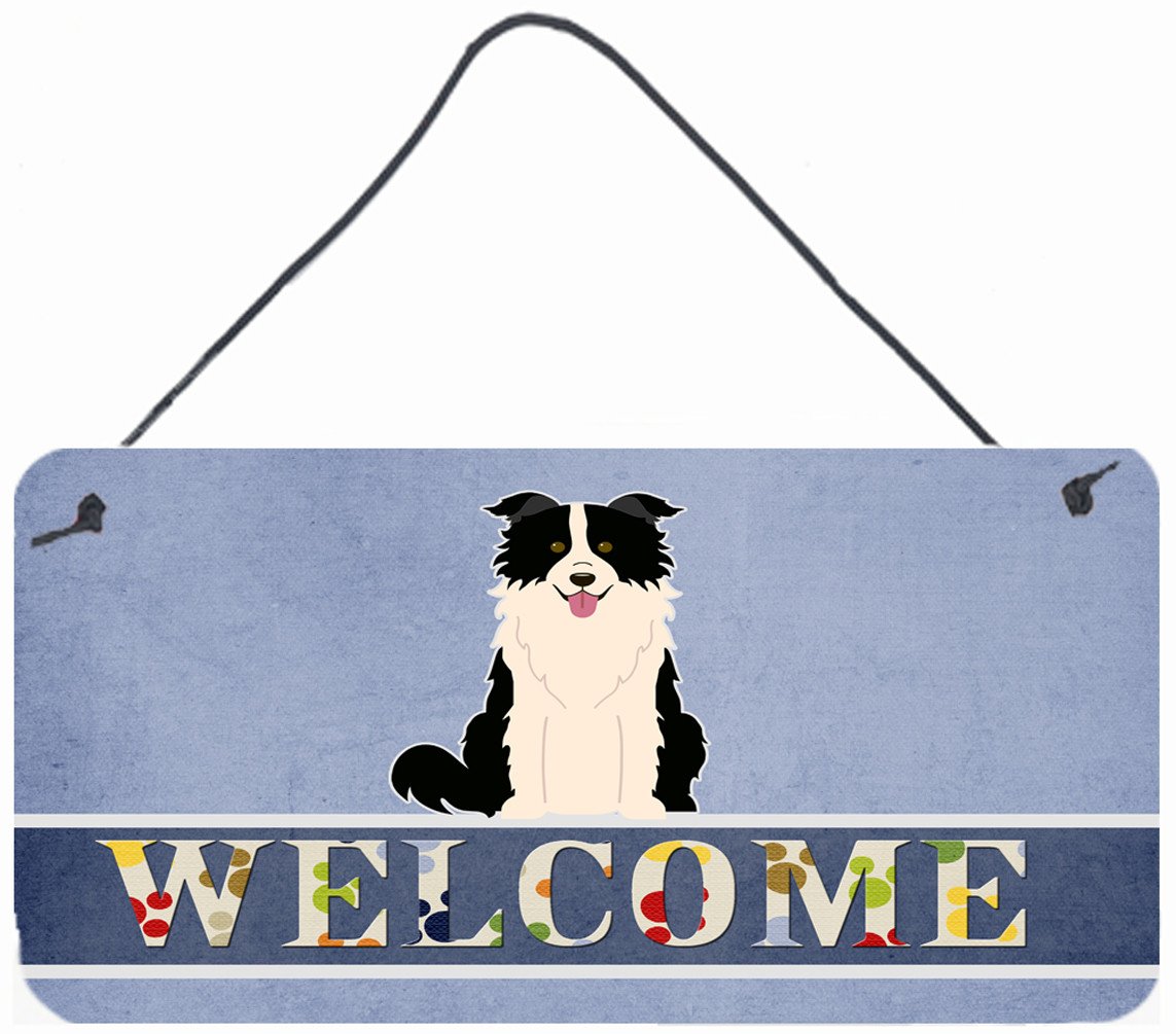 Border Collie Black White Welcome Wall or Door Hanging Prints BB5699DS812 by Caroline&#39;s Treasures