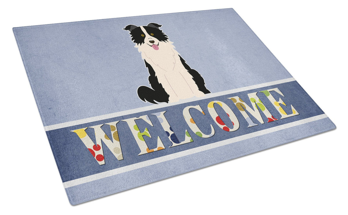 Border Collie Black White Welcome Glass Cutting Board Large BB5699LCB by Caroline&#39;s Treasures