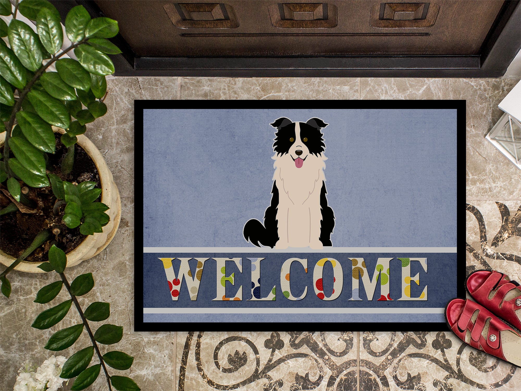 Border Collie Black White Welcome Indoor or Outdoor Mat 18x27 BB5699MAT - the-store.com