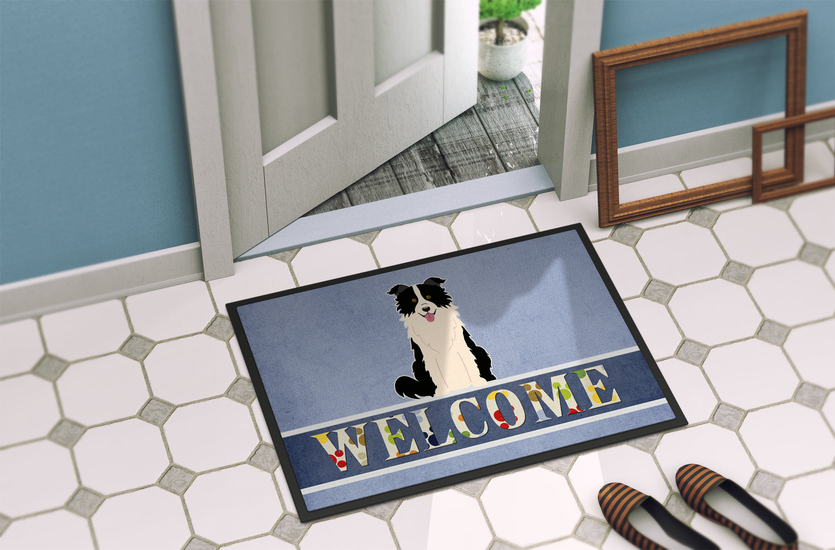 Border Collie Black White Welcome Indoor or Outdoor Mat 18x27 BB5699MAT - the-store.com