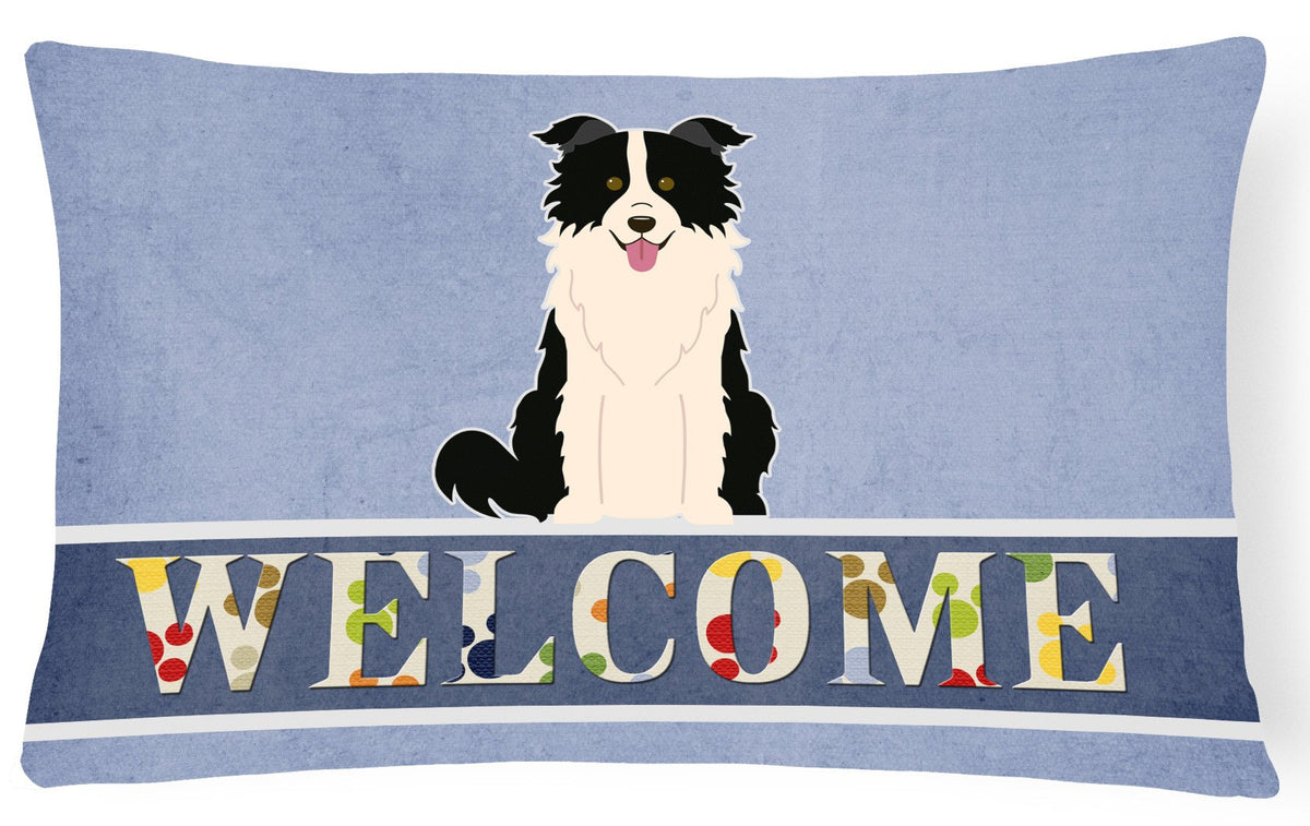 Border Collie Black White Welcome Canvas Fabric Decorative Pillow BB5699PW1216 by Caroline&#39;s Treasures