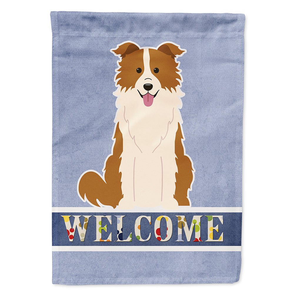 Border Collie Red White Welcome Flag Canvas House Size BB5700CHF  the-store.com.