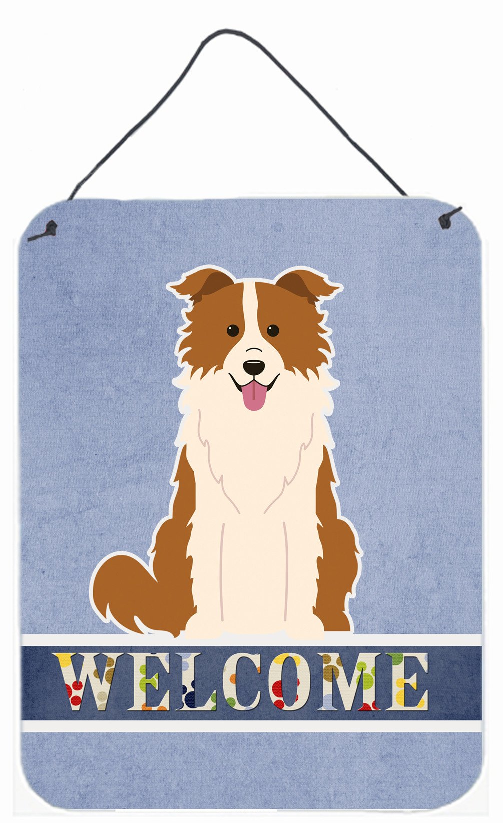 Border Collie Red White Welcome Wall or Door Hanging Prints BB5700DS1216 by Caroline's Treasures