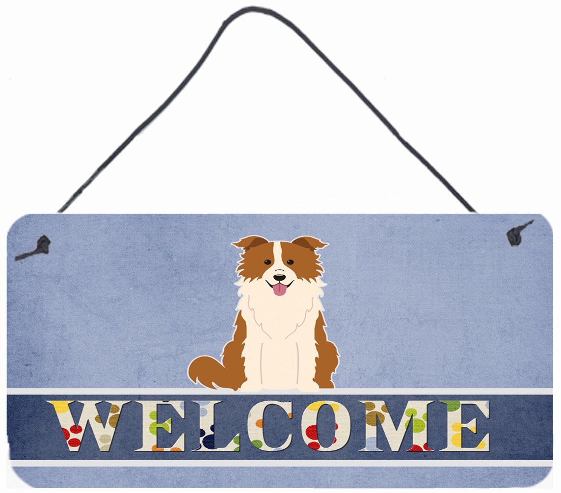 Border Collie Red White Welcome Wall or Door Hanging Prints BB5700DS812 by Caroline's Treasures