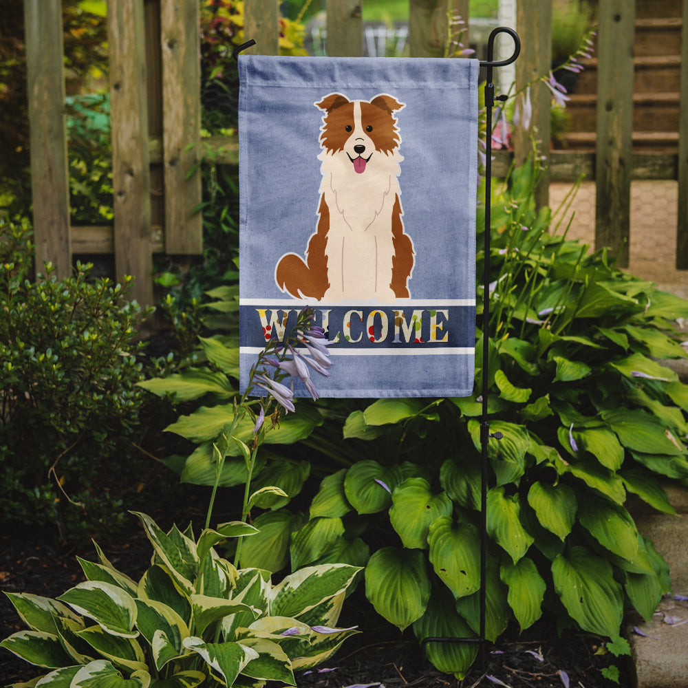 Border Collie Red White Welcome Flag Garden Size BB5700GF  the-store.com.
