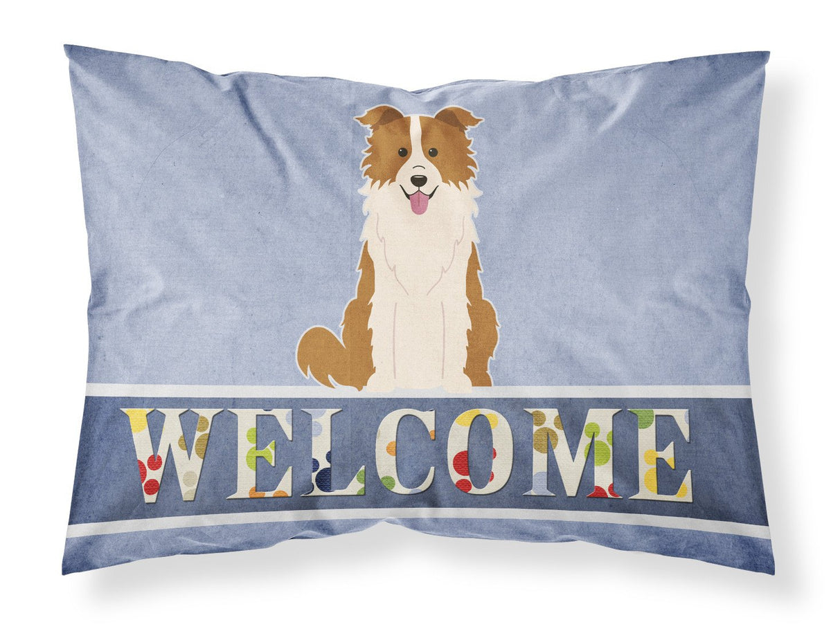 Border Collie Red White Welcome Fabric Standard Pillowcase BB5700PILLOWCASE by Caroline&#39;s Treasures
