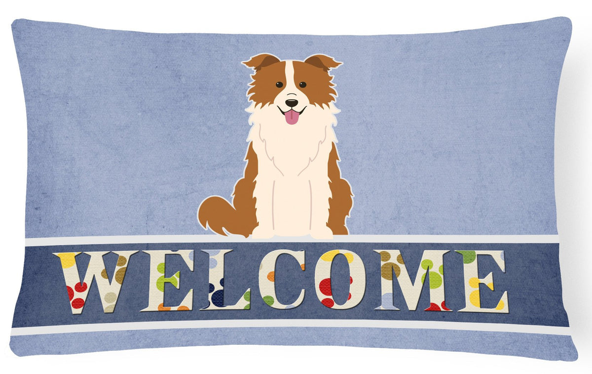Border Collie Red White Welcome Canvas Fabric Decorative Pillow BB5700PW1216 by Caroline&#39;s Treasures