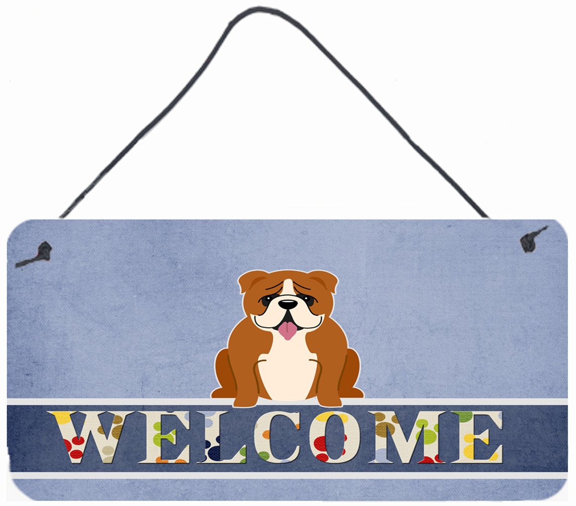 English Bulldog Red White Welcome Wall or Door Hanging Prints BB5701DS812 by Caroline's Treasures