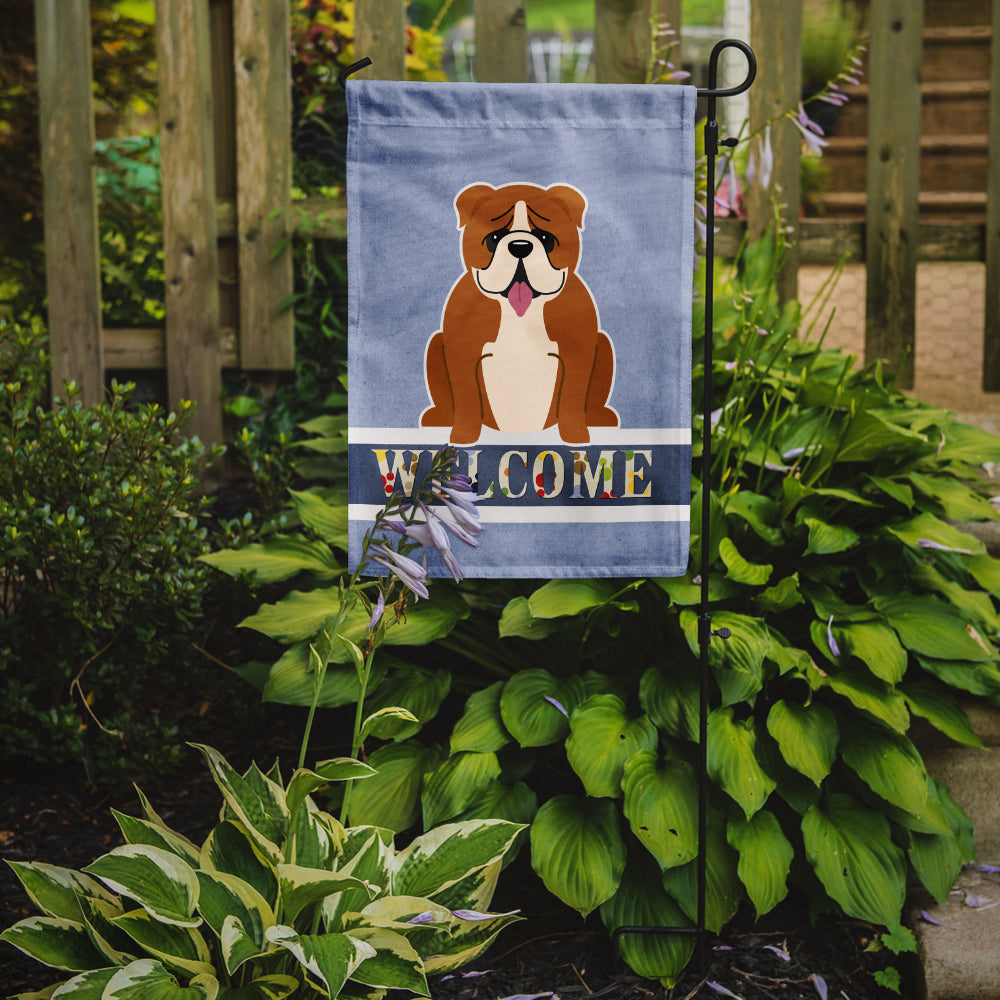 English Bulldog Red White Welcome Flag Garden Size BB5701GF  the-store.com.
