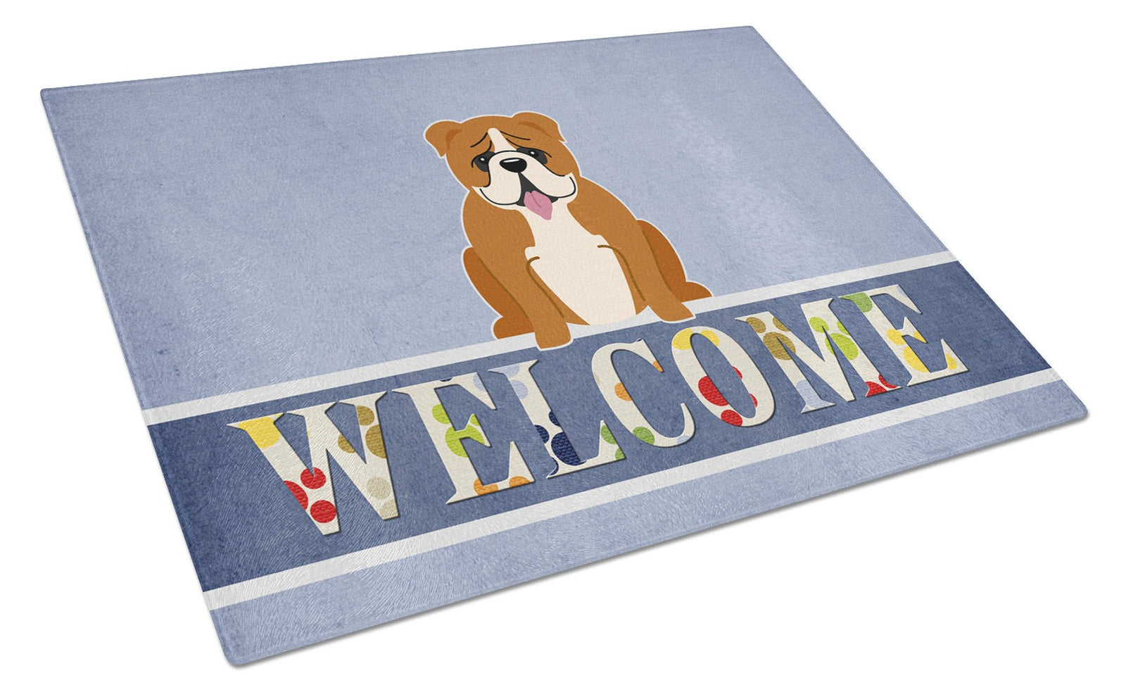 English Bulldog Red White Welcome Glass Cutting Board Large BB5701LCB by Caroline's Treasures