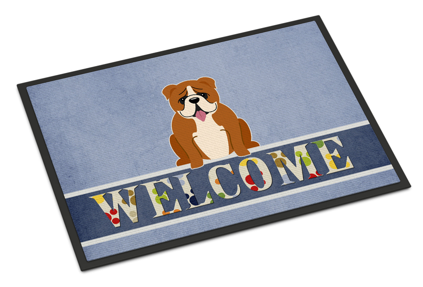 English Bulldog Red White Welcome Indoor or Outdoor Mat 18x27 BB5701MAT - the-store.com