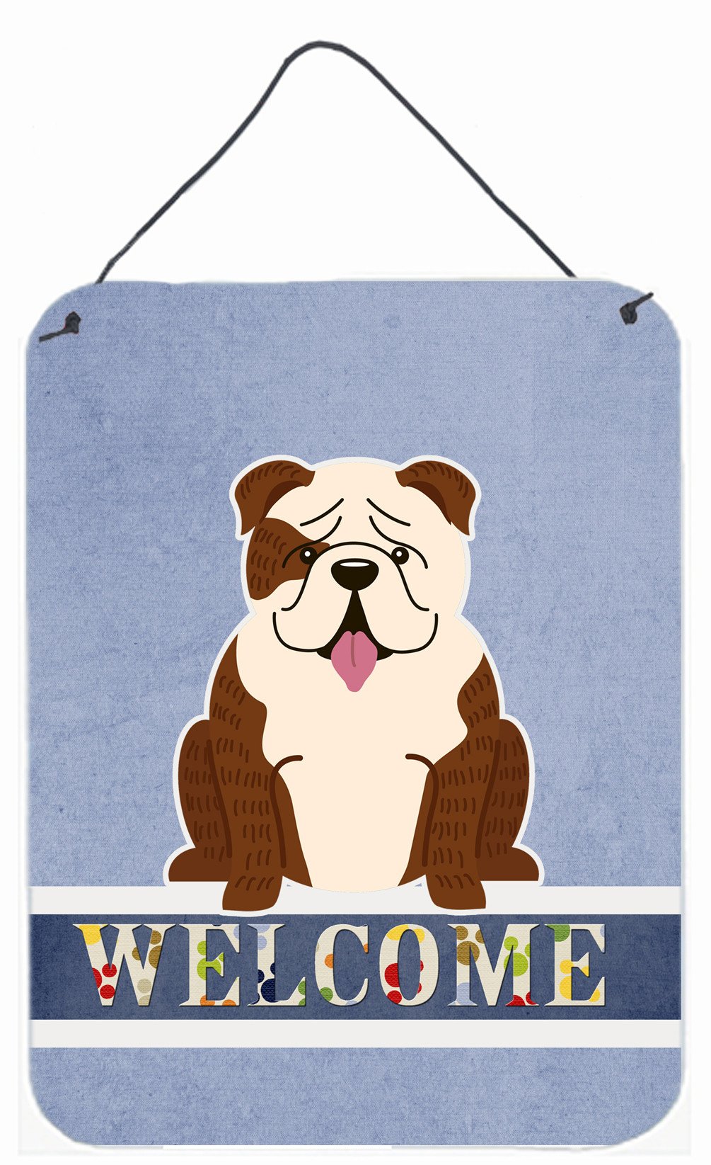 English Bulldog Brindle White Welcome Wall or Door Hanging Prints BB5702DS1216 by Caroline's Treasures