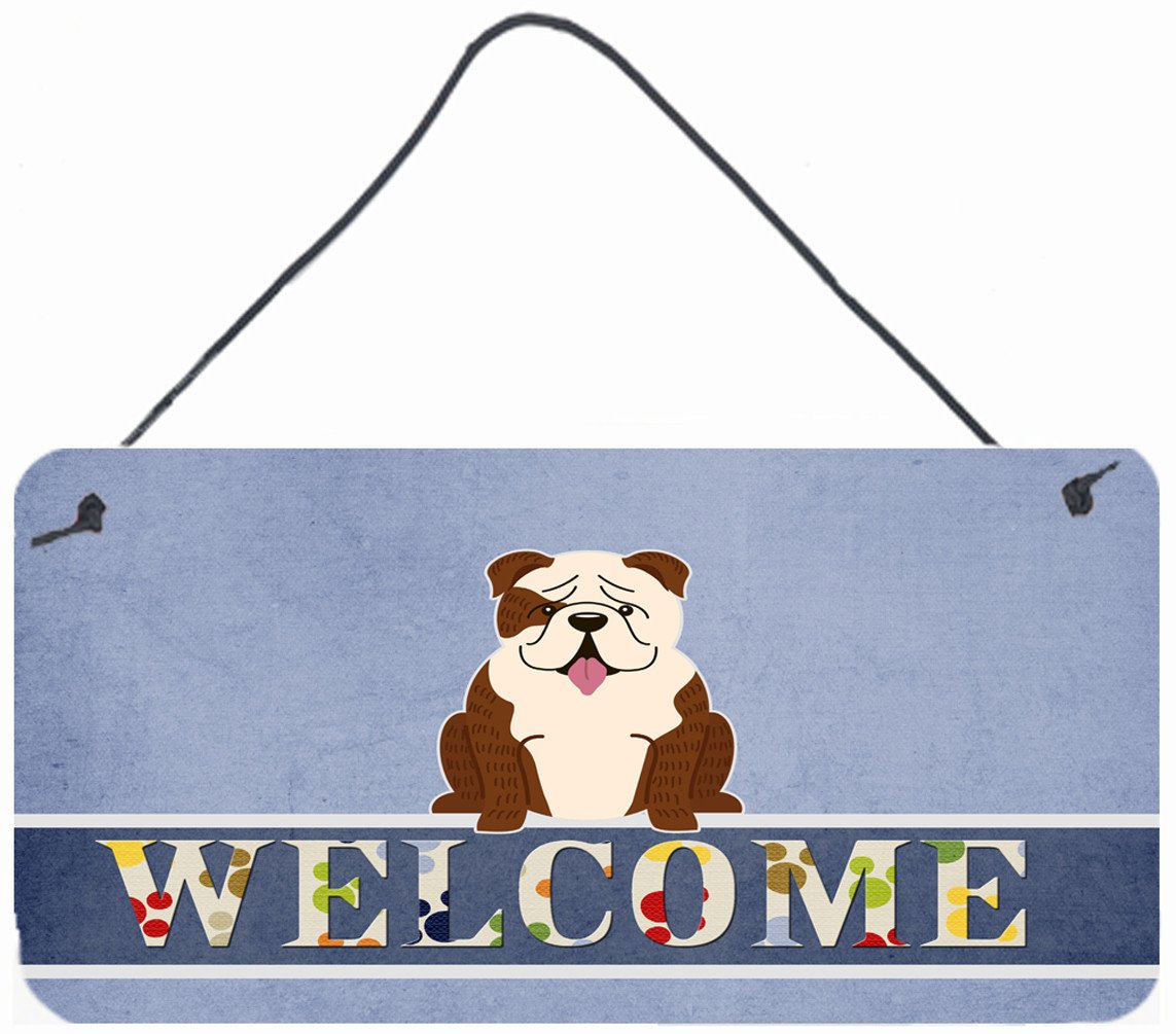 English Bulldog Brindle White Welcome Wall or Door Hanging Prints BB5702DS812 by Caroline's Treasures