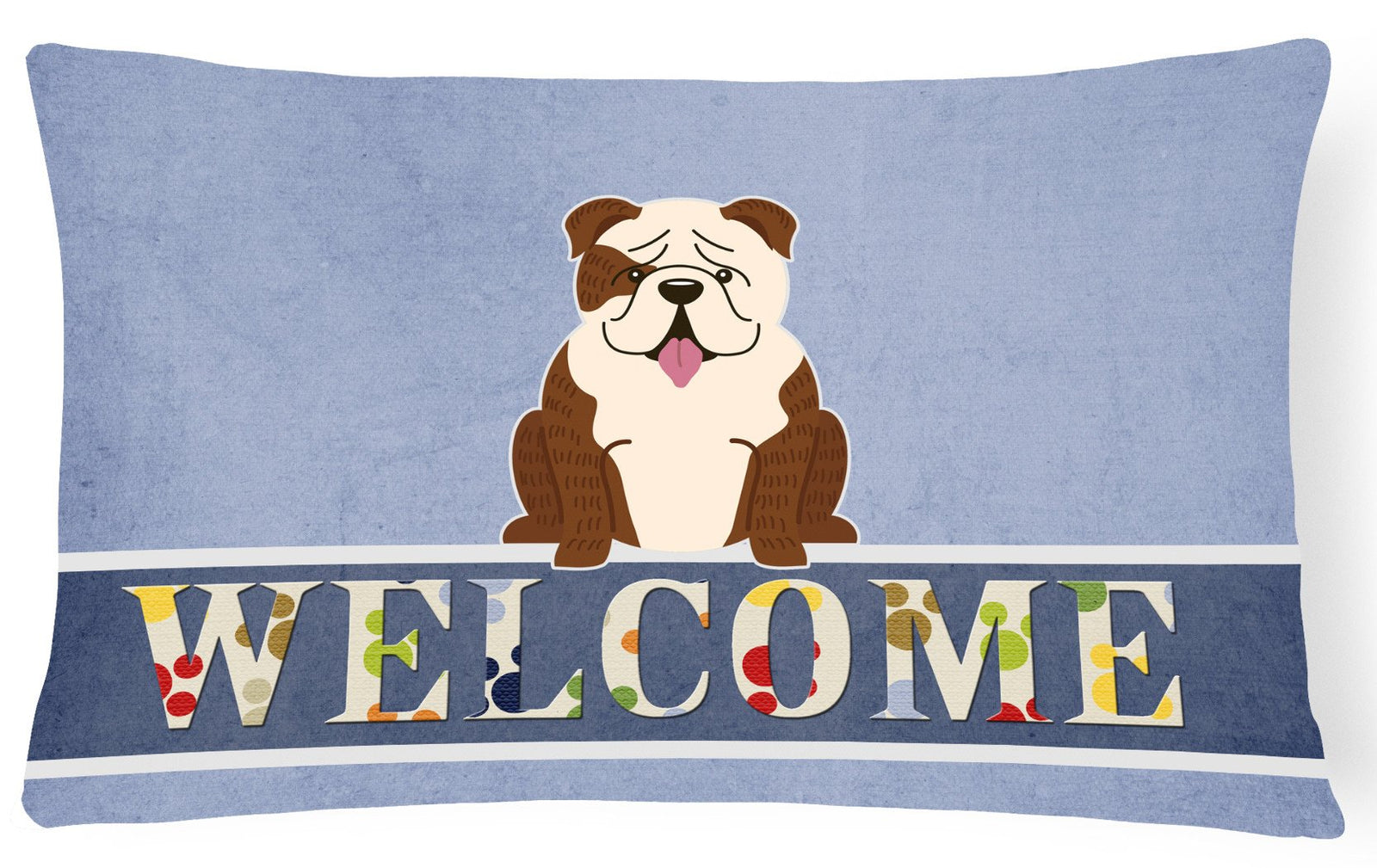 English Bulldog Brindle White Welcome Canvas Fabric Decorative Pillow BB5702PW1216 by Caroline's Treasures