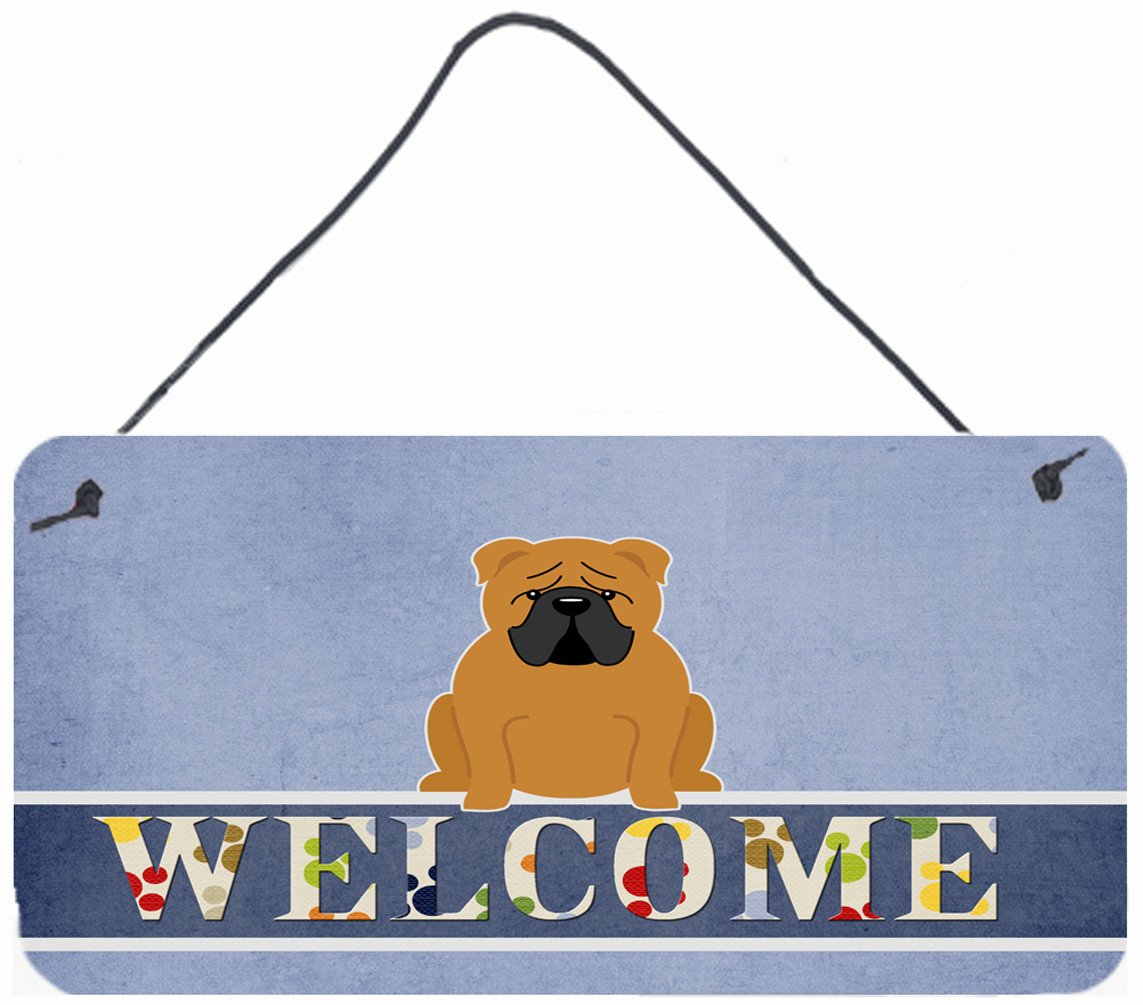 English Bulldog Red Welcome Wall or Door Hanging Prints BB5703DS812 by Caroline's Treasures