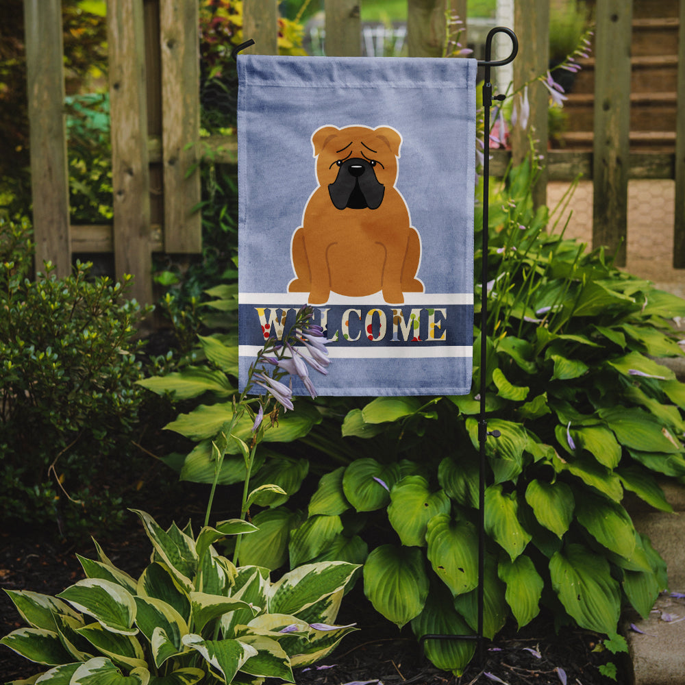 English Bulldog Red Welcome Flag Garden Size BB5703GF