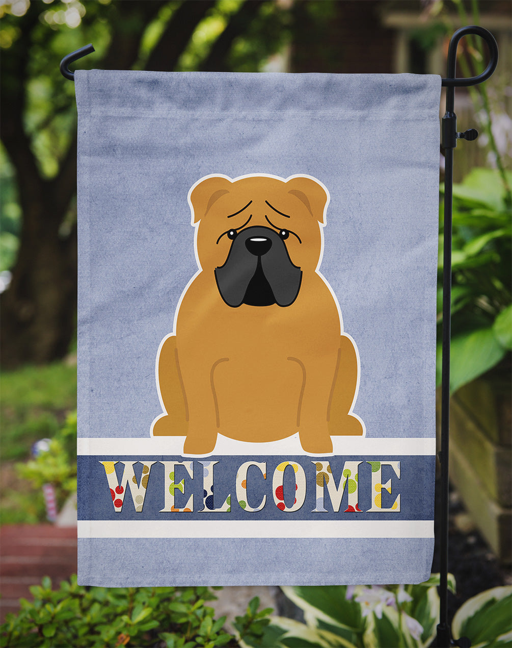 English Bulldog Red Welcome Flag Garden Size BB5703GF  the-store.com.
