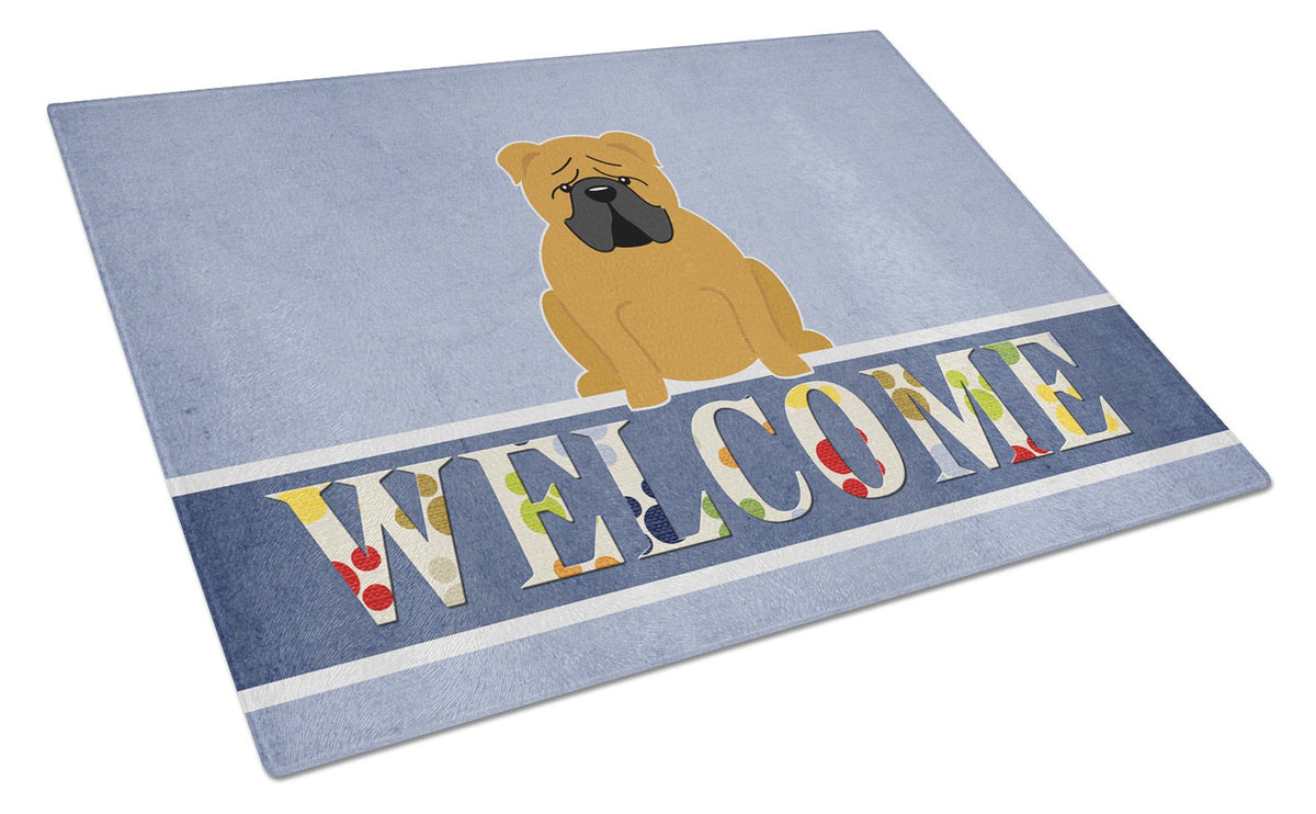 English Bulldog Red Welcome Glass Cutting Board Large BB5703LCB by Caroline&#39;s Treasures