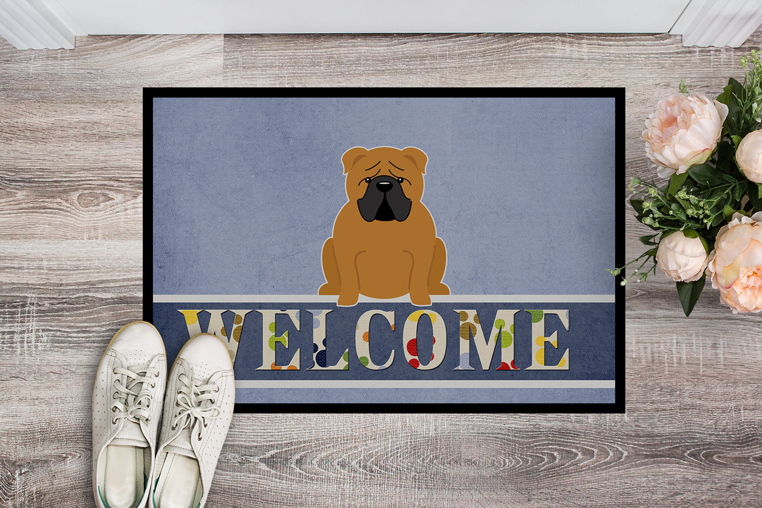 English Bulldog Red Welcome Indoor or Outdoor Mat 18x27 BB5703MAT - the-store.com