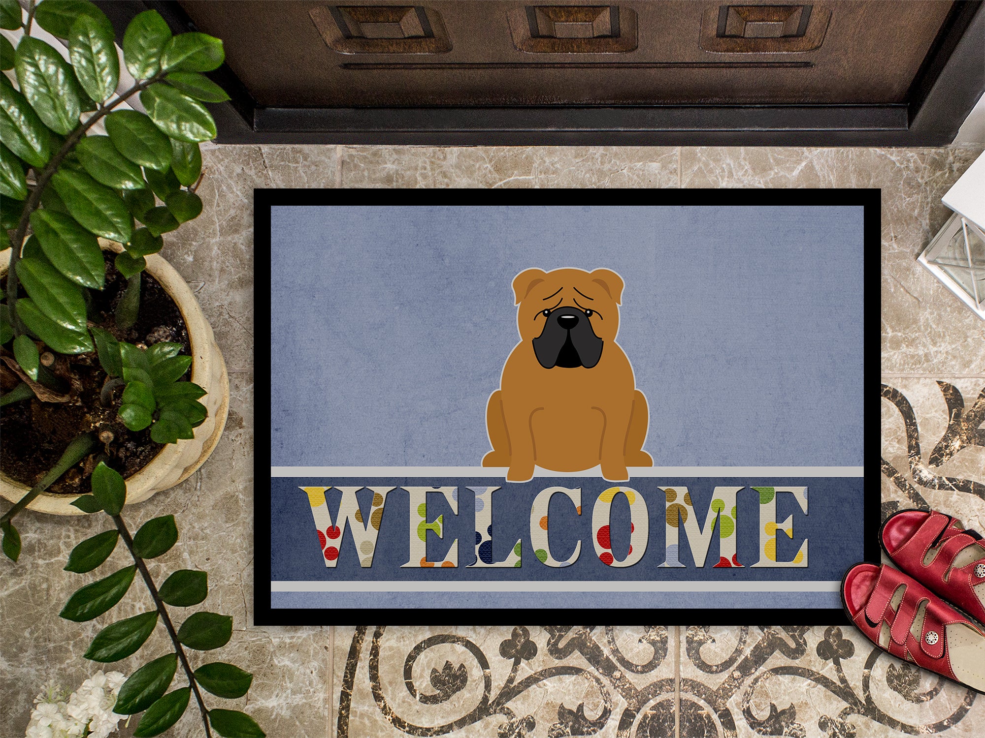 English Bulldog Red Welcome Indoor or Outdoor Mat 18x27 BB5703MAT - the-store.com