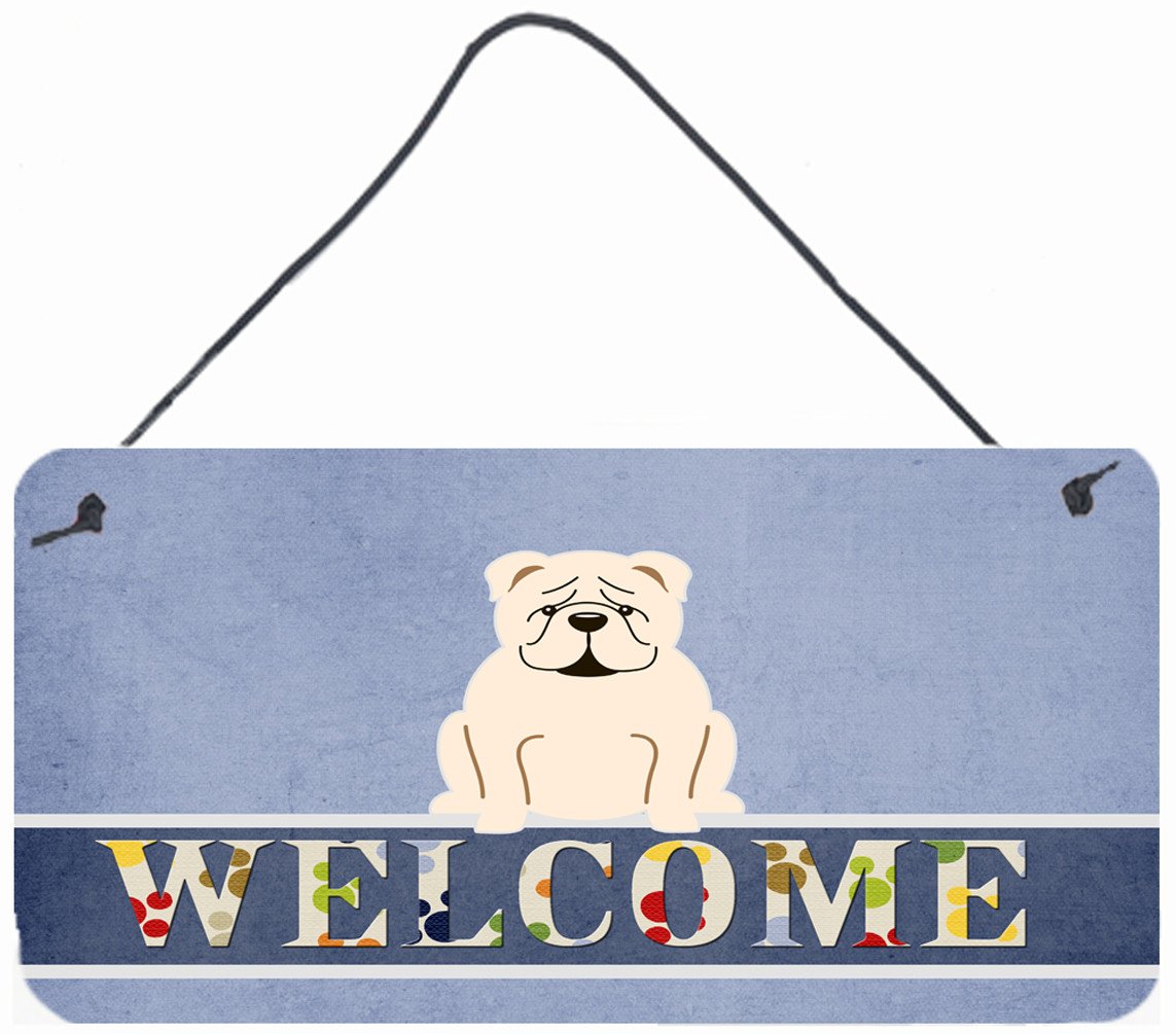 English Bulldog White Welcome Wall or Door Hanging Prints BB5704DS812 by Caroline's Treasures