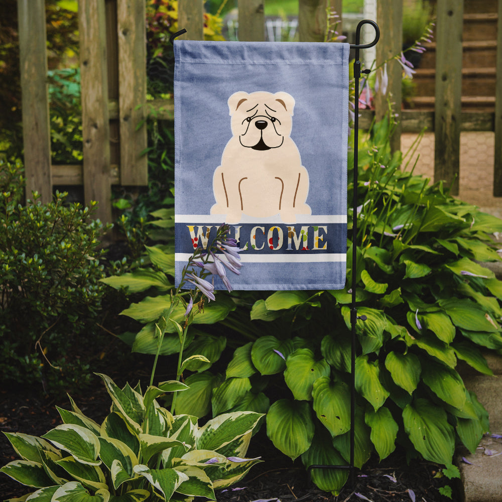 English Bulldog White Welcome Flag Garden Size BB5704GF