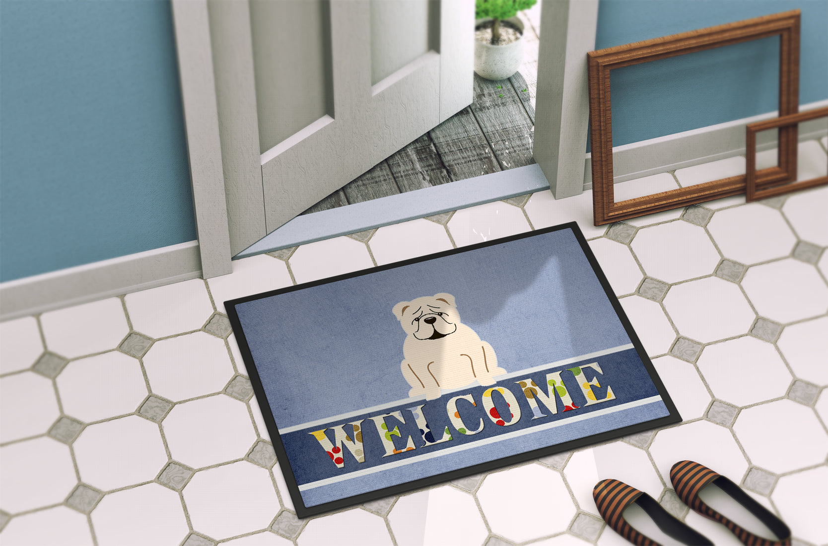 English Bulldog White Welcome Indoor or Outdoor Mat 18x27 BB5704MAT - the-store.com
