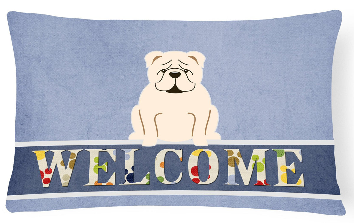 English Bulldog White Welcome Canvas Fabric Decorative Pillow BB5704PW1216 by Caroline&#39;s Treasures