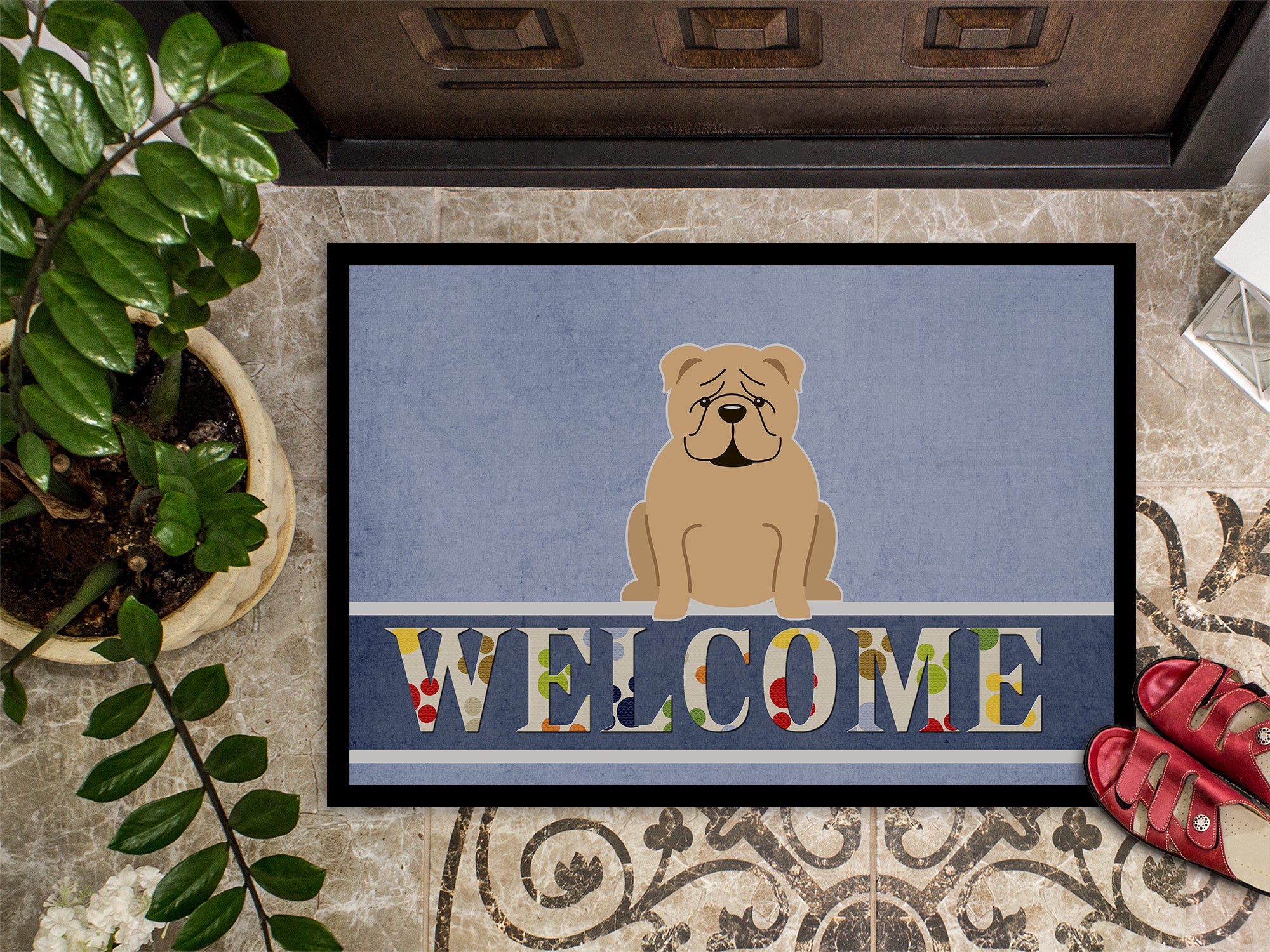 English Bulldog Fawn Welcome Indoor or Outdoor Mat 18x27 BB5705MAT - the-store.com