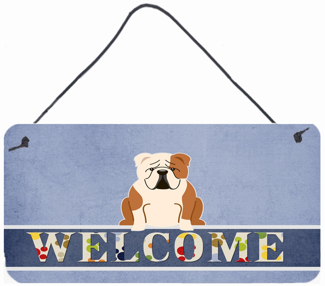 English Bulldog Fawn White Welcome Wall or Door Hanging Prints BB5706DS812 by Caroline's Treasures