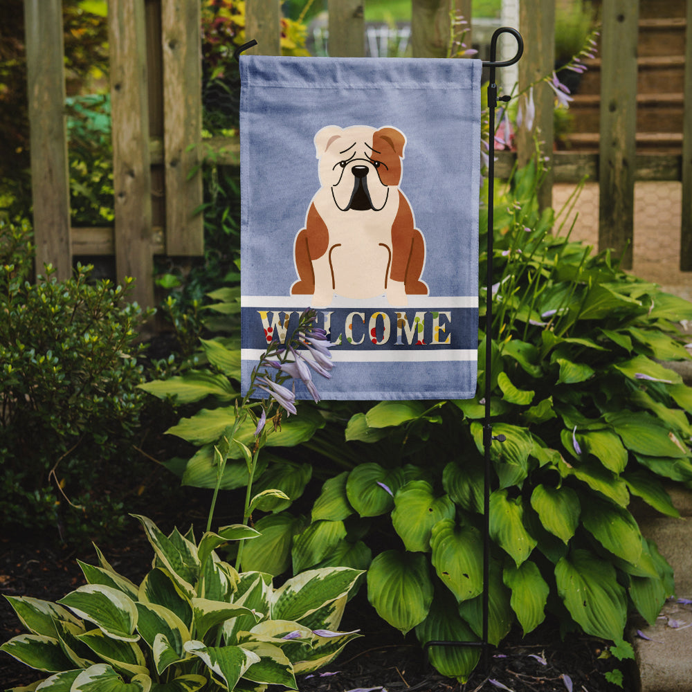 English Bulldog Fawn White Welcome Flag Garden Size BB5706GF