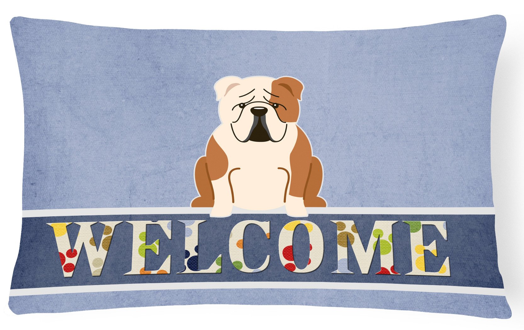 English Bulldog Fawn White Welcome Canvas Fabric Decorative Pillow BB5706PW1216 by Caroline's Treasures