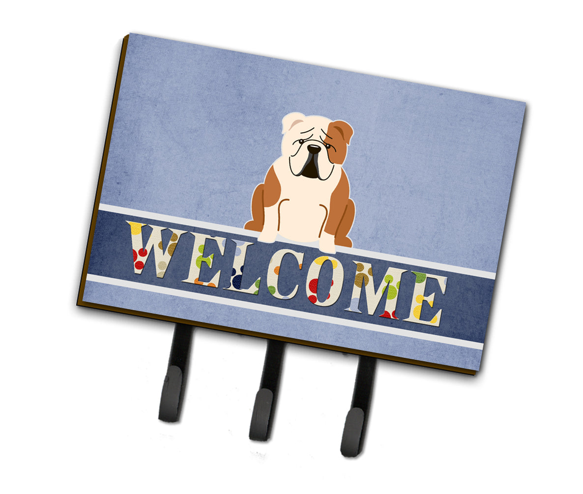 English Bulldog Fawn White Welcome Leash or Key Holder BB5706TH68