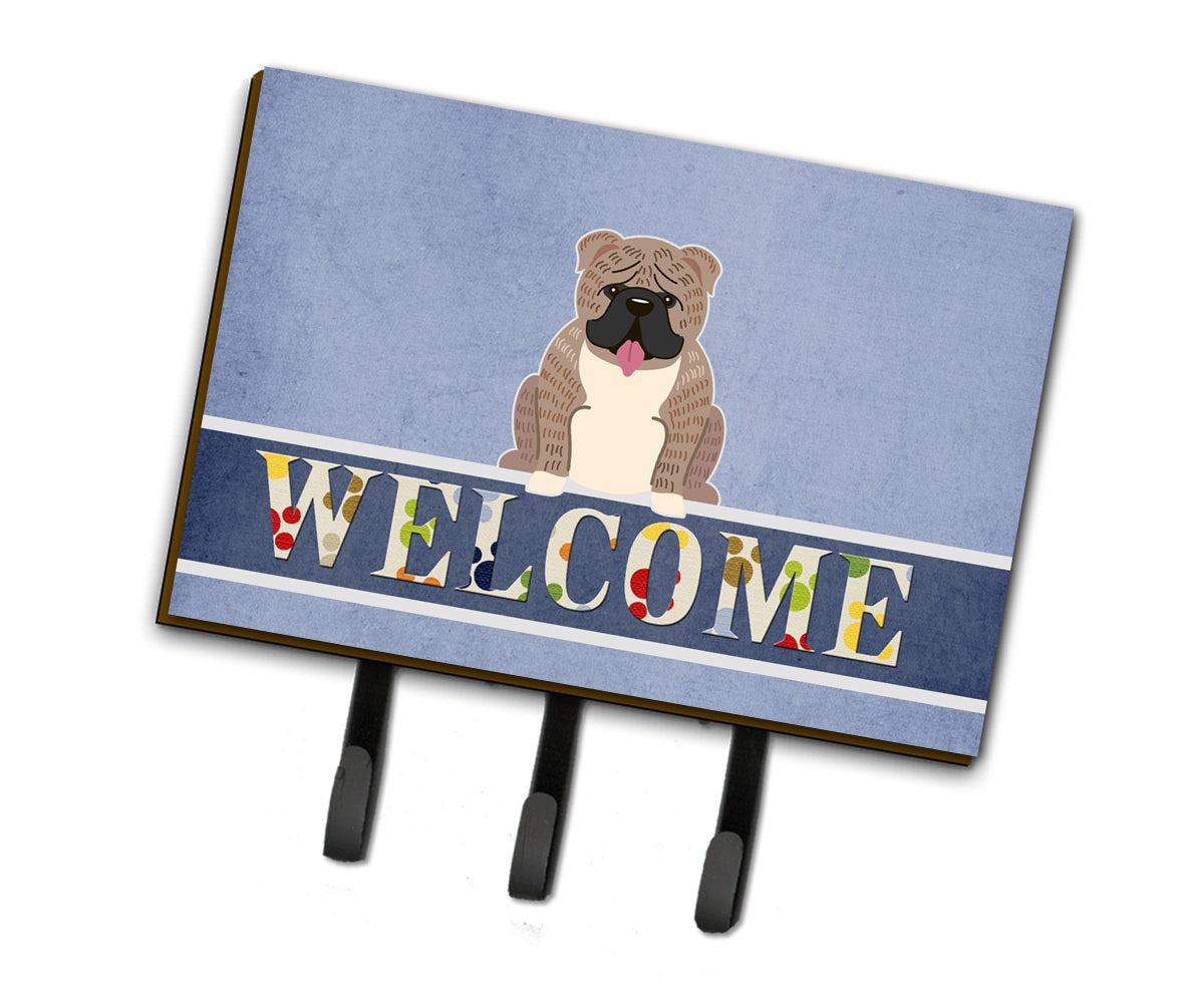 English Bulldog Grey Brindle  Welcome Leash or Key Holder BB5707TH68