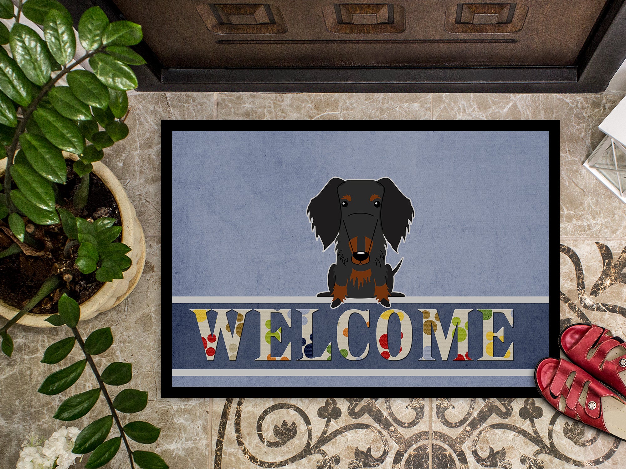 Wire Haired Dachshund Black Tan Welcome Indoor or Outdoor Mat 18x27 BB5708MAT - the-store.com