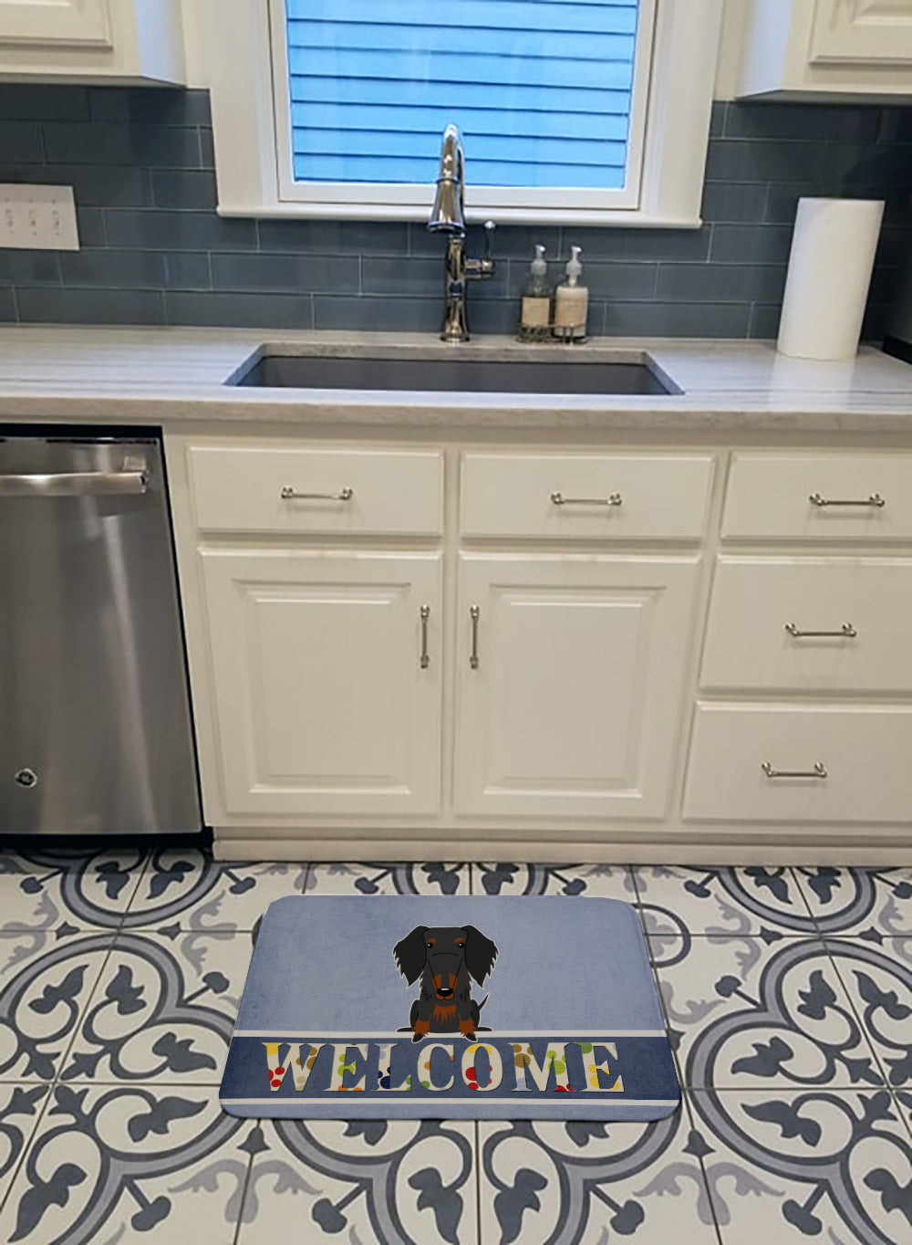 Wire Haired Dachshund Black Tan Welcome Machine Washable Memory Foam Mat BB5708RUG - the-store.com