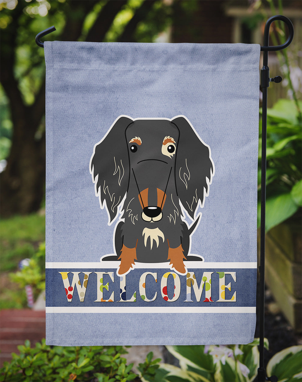 Wire Haired Dachshund Dapple Welcome Flag Garden Size BB5709GF  the-store.com.