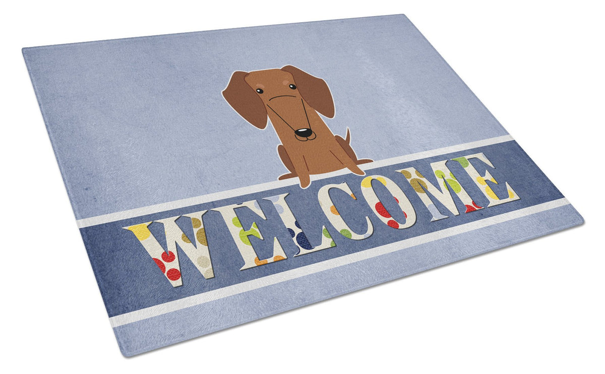 Dachshund Red Brown Welcome Glass Cutting Board Large BB5711LCB by Caroline&#39;s Treasures