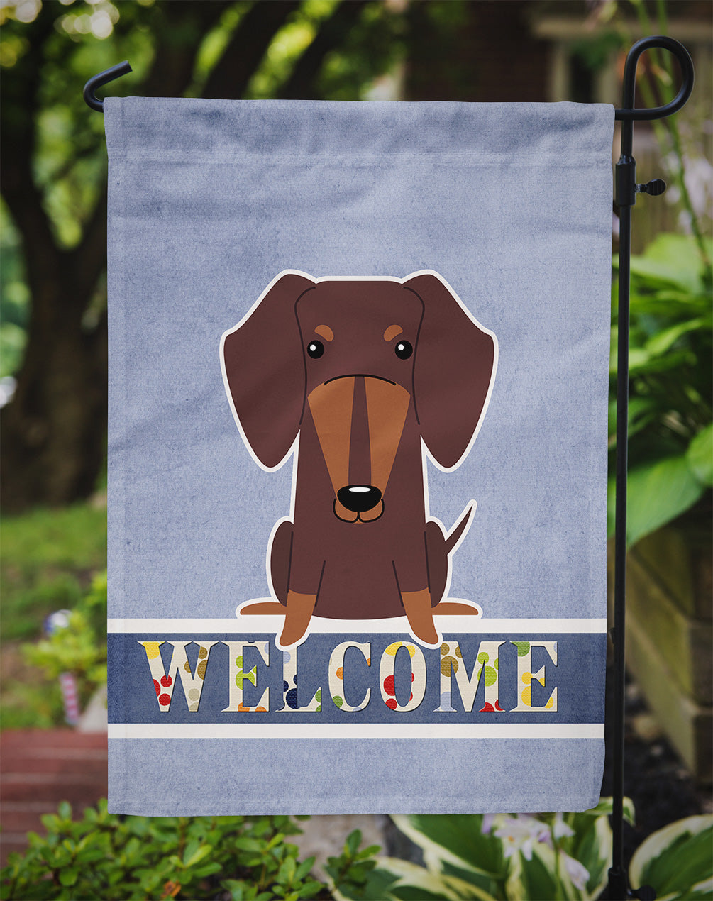 Dachshund Chocolate Welcome Flag Garden Size BB5712GF  the-store.com.
