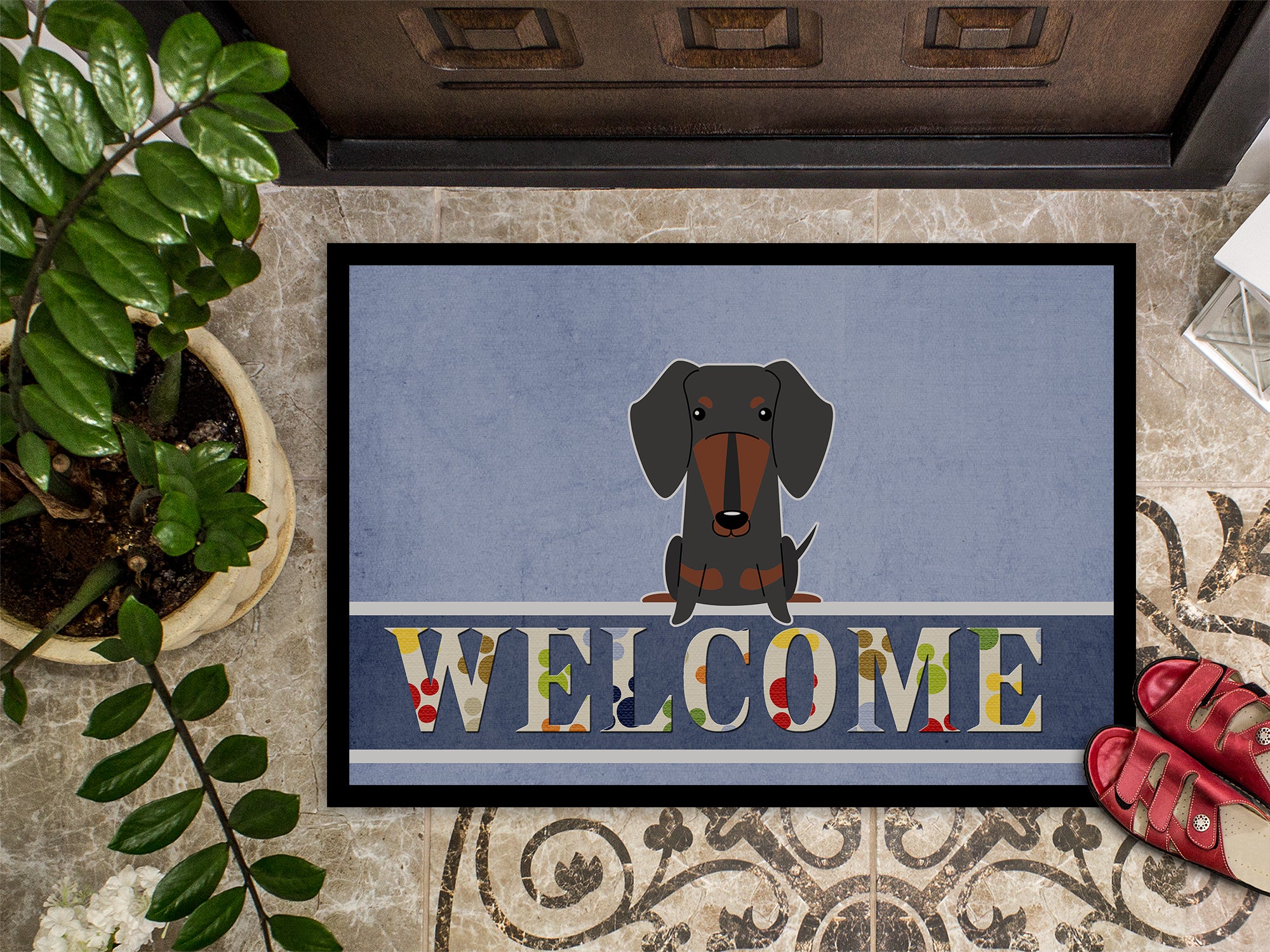 Dachshund Black Tan Welcome Indoor or Outdoor Mat 18x27 BB5713MAT - the-store.com