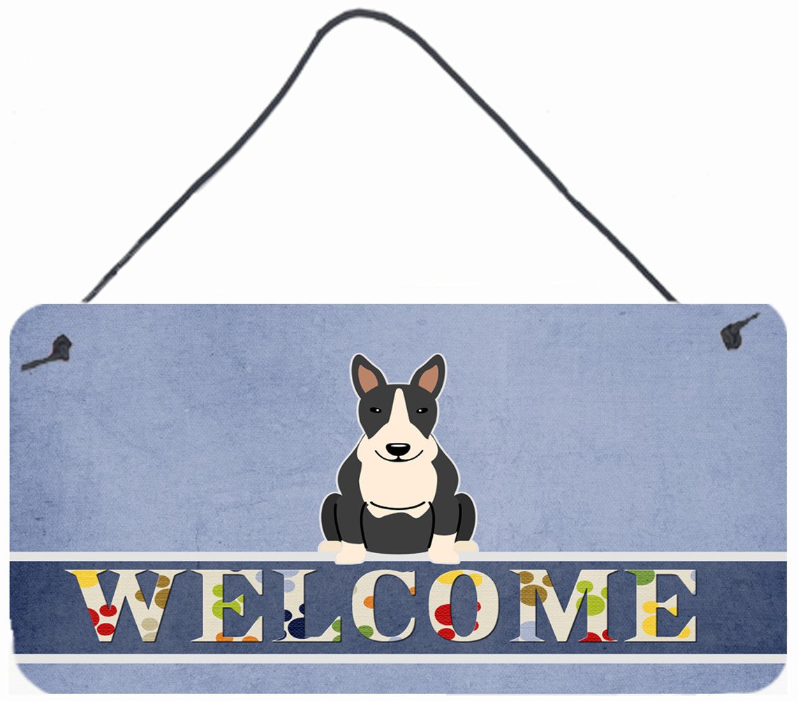 Bull Terrier Black White Welcome Wall or Door Hanging Prints BB5714DS812 by Caroline's Treasures
