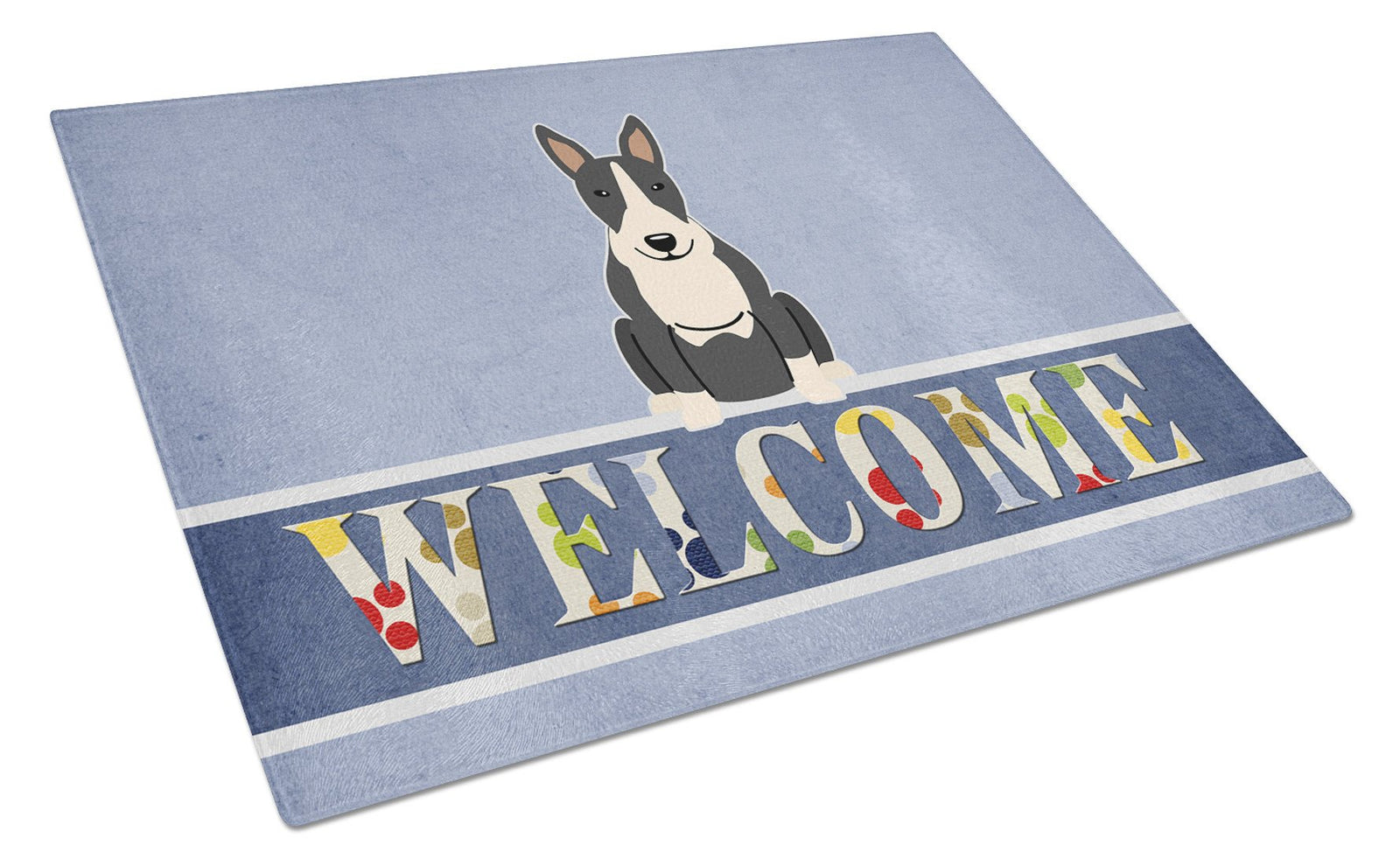 Bull Terrier Black White Welcome Glass Cutting Board Large BB5714LCB by Caroline's Treasures