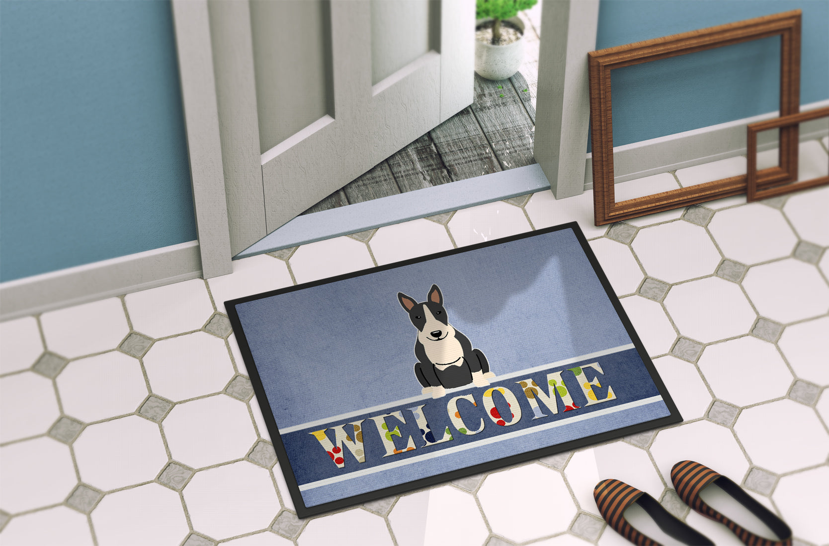 Bull Terrier Black White Welcome Indoor or Outdoor Mat 18x27 BB5714MAT - the-store.com