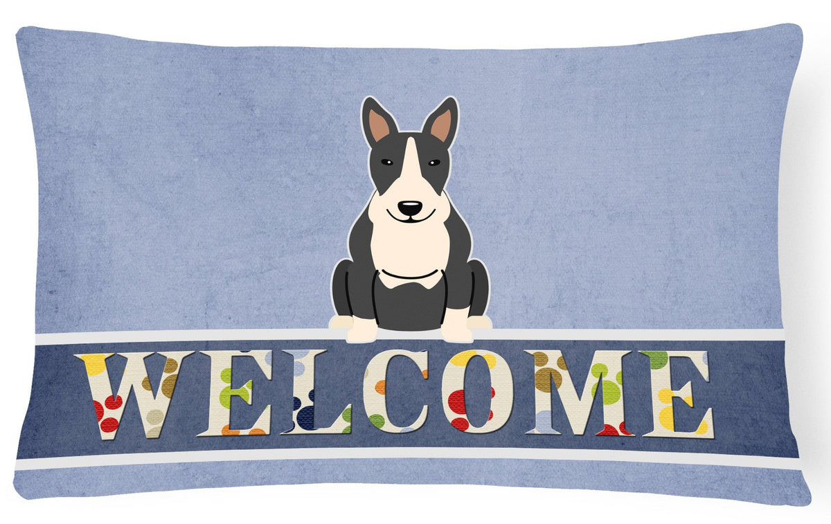Bull Terrier Black White Welcome Canvas Fabric Decorative Pillow BB5714PW1216 by Caroline&#39;s Treasures