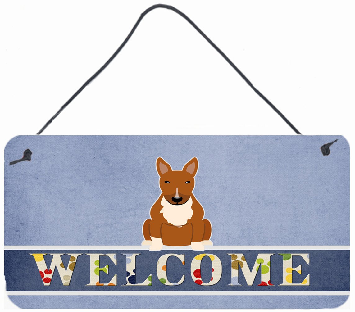 Bull Terrier Red Welcome Wall or Door Hanging Prints BB5715DS812 by Caroline's Treasures