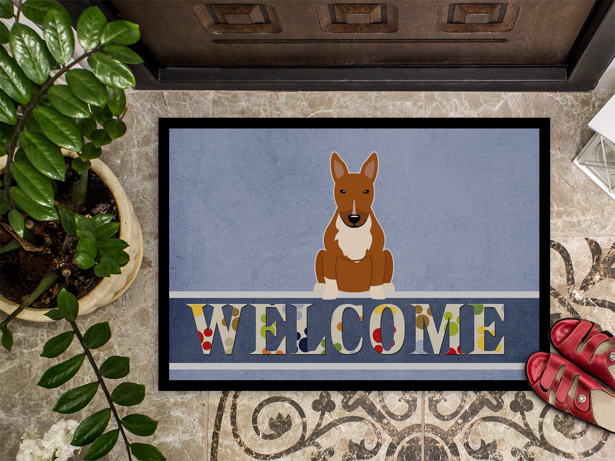 Bull Terrier Red Welcome Indoor or Outdoor Mat 18x27 BB5715MAT - the-store.com