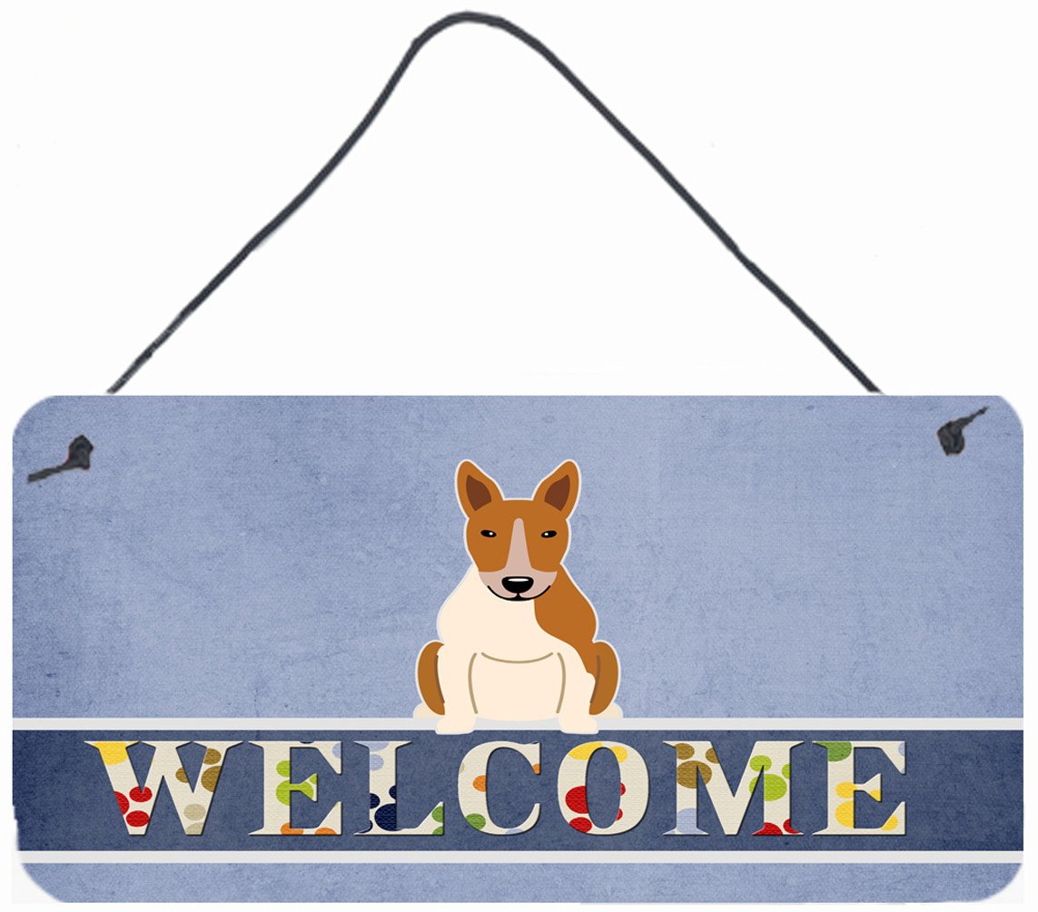 Bull Terrier Red White Welcome Wall or Door Hanging Prints BB5716DS812 by Caroline's Treasures
