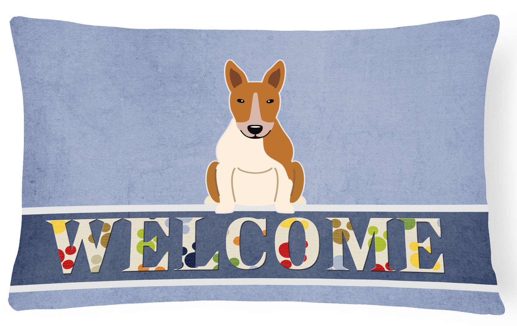 Bull Terrier Red White Welcome Canvas Fabric Decorative Pillow BB5716PW1216 by Caroline's Treasures